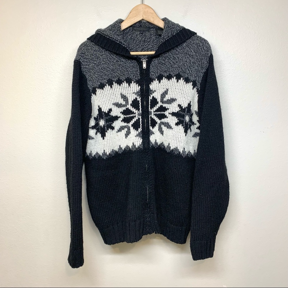 Filippo Novelli Hooded Full Zip Nortic Print Linen Blend Sweater Size L